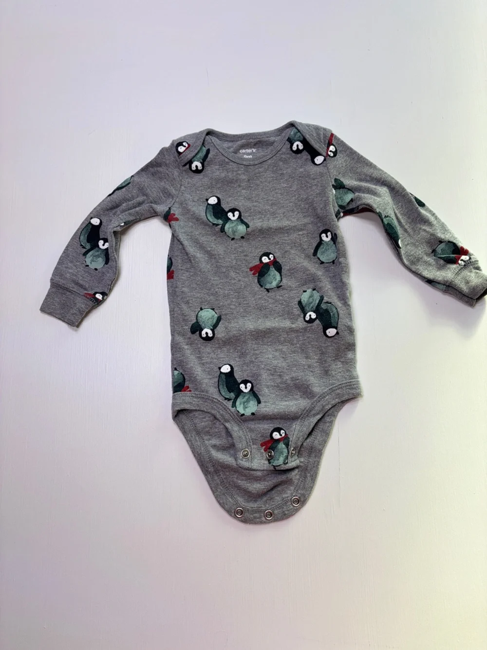Carter’s Baby 9M Gray Penguin Long Sleeve Bodysuit